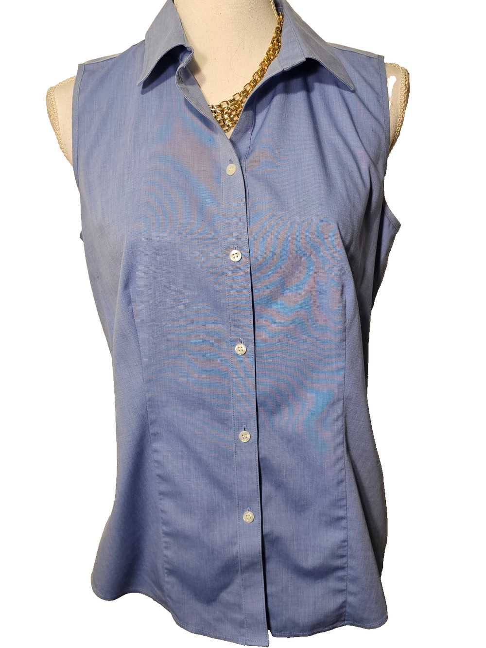 Talbots Wrinkle Resistant WOmens Blue Button Up Sleeveless Shirt Top Size 6